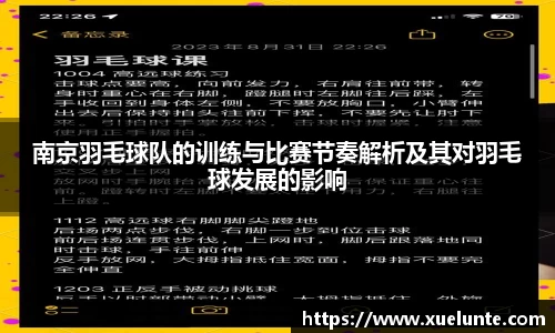 南京羽毛球队的训练与比赛节奏解析及其对羽毛球发展的影响
